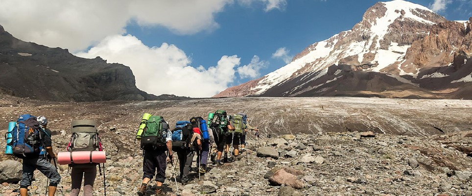 Trekkers toward Gaumukh glacier from Gangotri, Uttarakhand