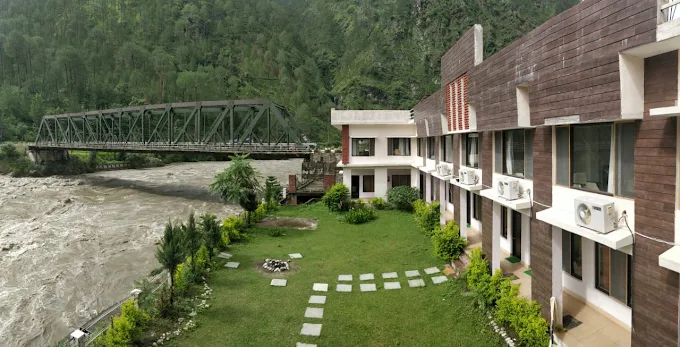 River and bridge view from the resort grounds